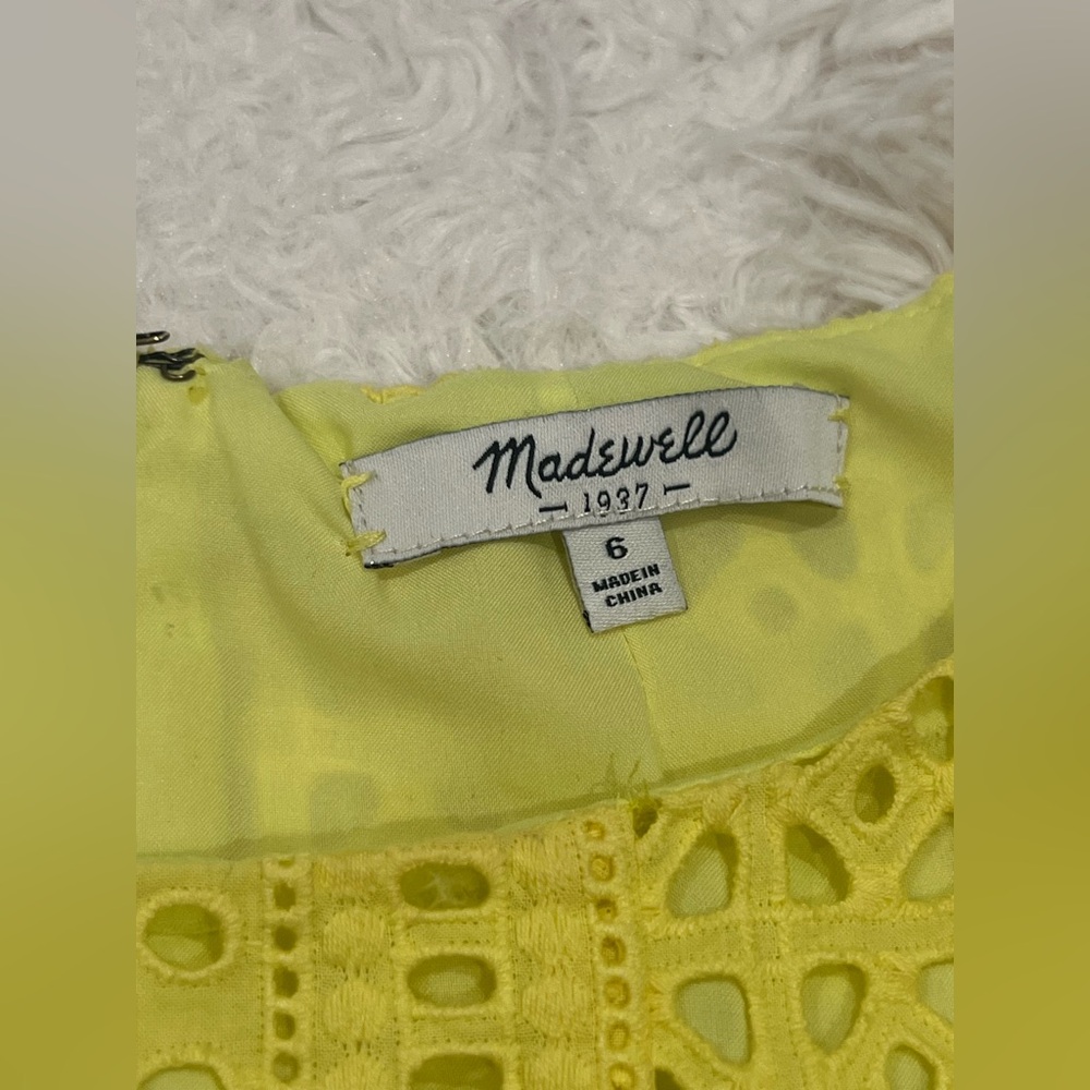 Madewell J. Crew Women’s Eyelet Lined Trail Lace Cotton Shift Dress Sz 6 Yellow - Picture 5 of 8